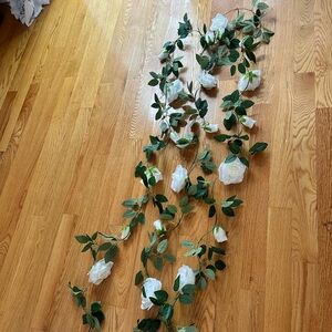 White Rose Garland with Green Leaves